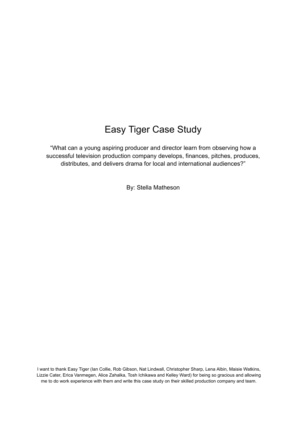 Cover page of the case study