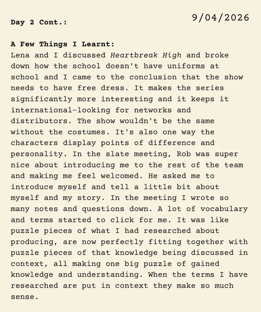 Journal, left-hand page
