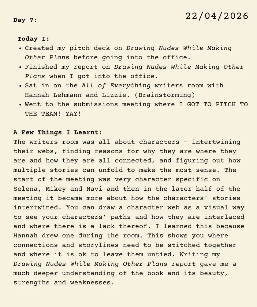Journal, left-hand page