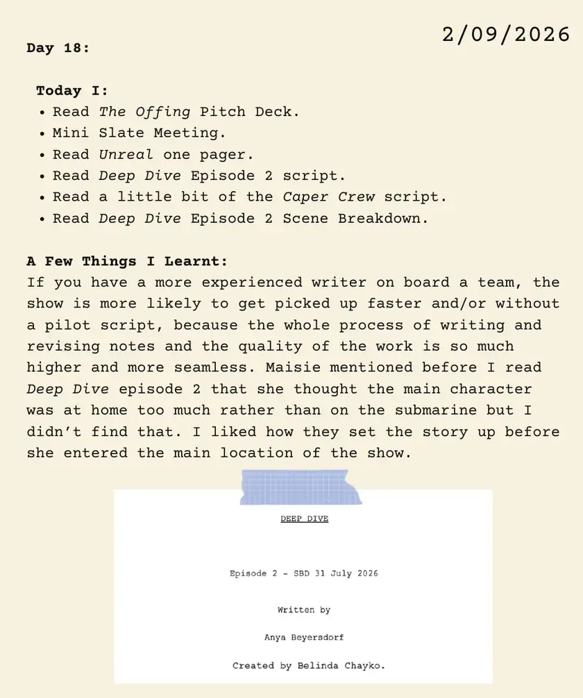 Journal, left-hand page