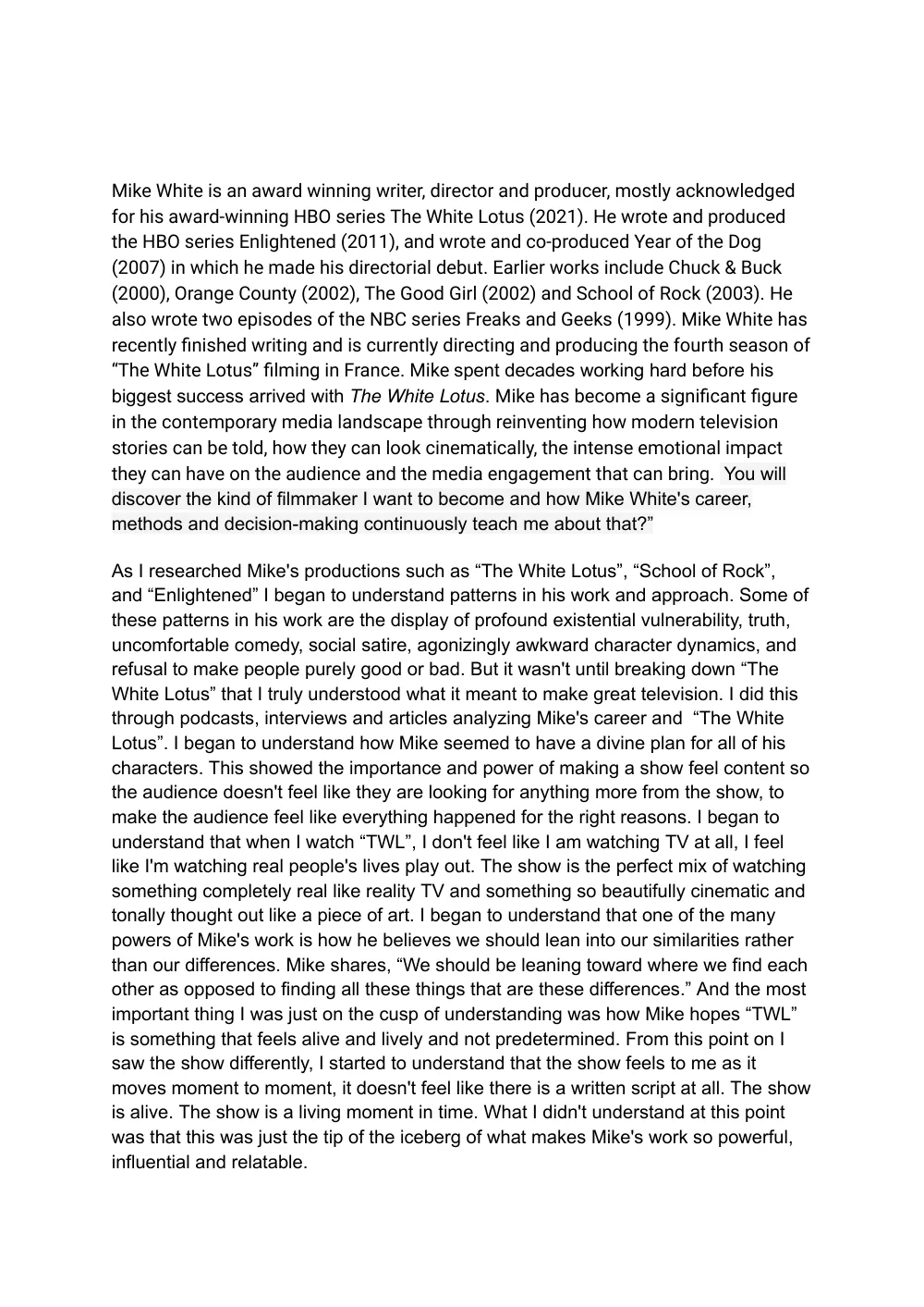 Mike White case study, page 2 of 7