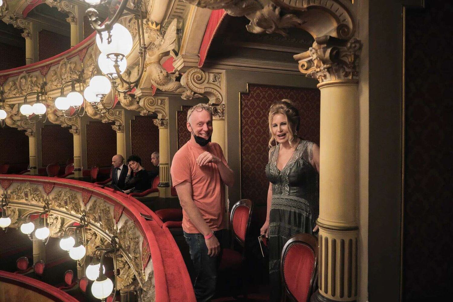 Mike White in an opera box on set